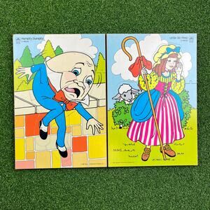 VTG Lot 1987 Wooden Puzzles 9 Pieces Humpty Dumpty Little Bo Peep